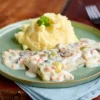 Kabeljauw met groenten en aardappelpuree